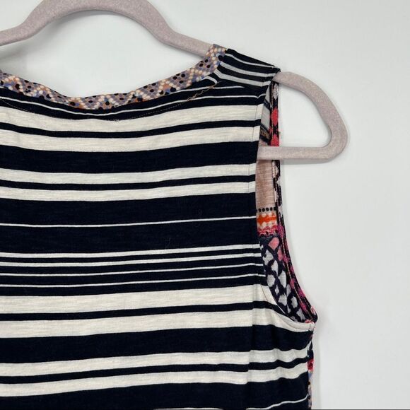 Anthropologie Meadow Rue V Neck Print Peplum Pom Pom Striped Sleeveless Tank Top - Picture 8 of 9